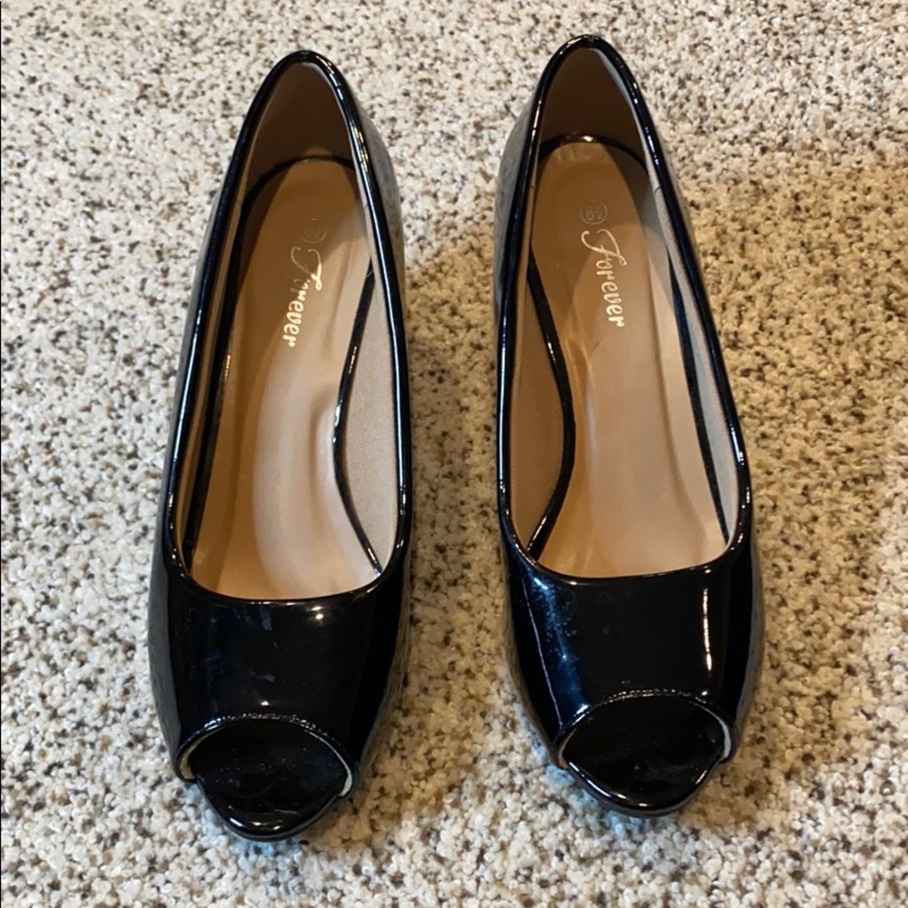 Forever Black Wedge Peep Toe